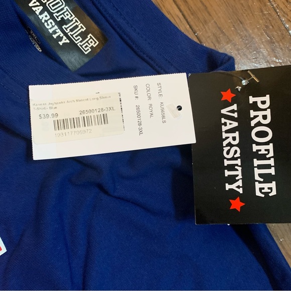 Profile Varsity Men's Big and Tall Kansas Jayhawks Blue Long Sleeve T-Shirt NEW! - Picture 6 of 8